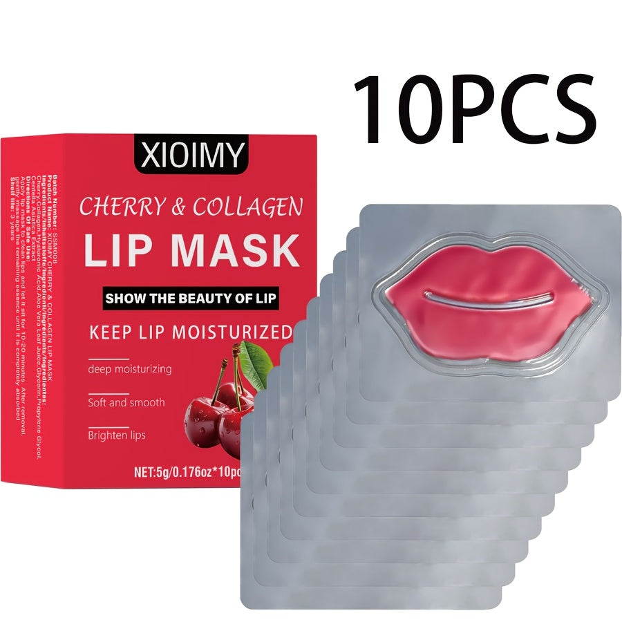10pcs Cherry And Collagen Jelly Lip Mask, Effectively Moisturizes Lip Skin, Brightens Lip Skin, Bidding Farewell to Dryness And Dullness, Making Lip Skin Brighter And More Delicate, Lip Care, Soft Texture, Comfortable Fit