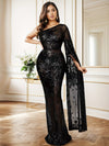 PORRCEY Sexy Women Sparkly Sequins One Shoulder Bodycon Maxi Dress Party Club Evening Dress