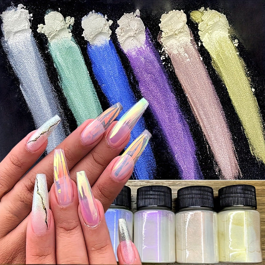 3pcs White Pearl Nail Glitter Powder - Aurora Dust & Moonlight Mirror Effect Pigment for Stunning Nail Art