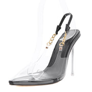 Metal Chain Transparent High Heels Pointed Toe Stiletto Sandals