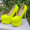 Women's Neon Yellow Ultra-High Platform Stiletto Heels - Glossy Synthetic Cover Round-Toe Party Shoes for Nightclub, Evening Events & All-Season Wear, Shoes Heels