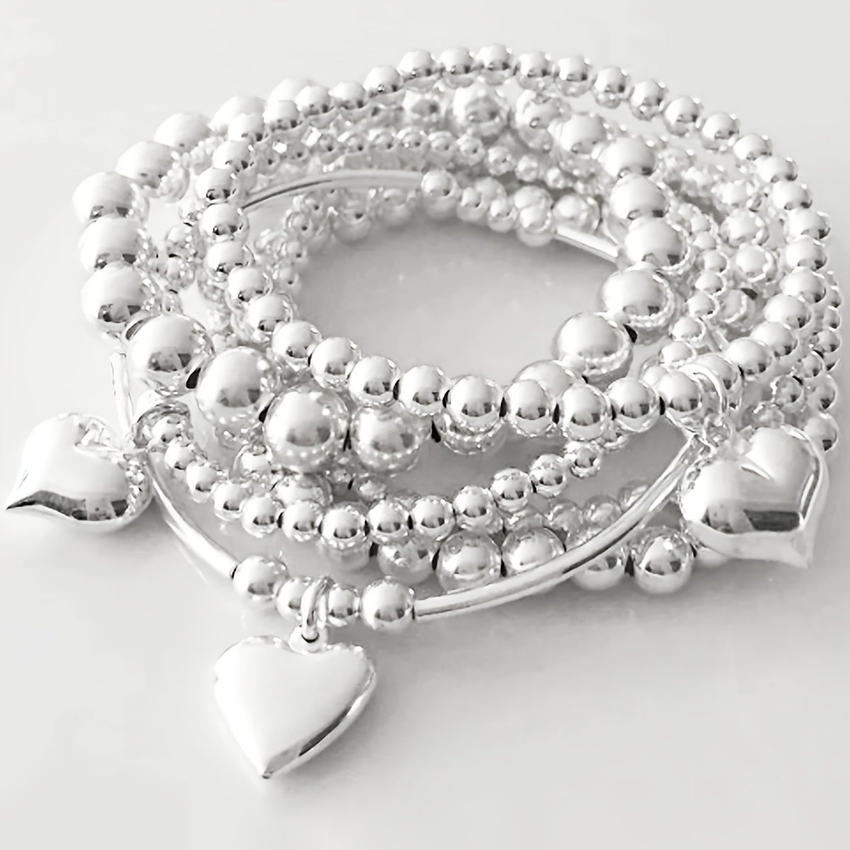Set Of 7 Simple And Exaggerated CCB Beaded Heart Bracelets For Ladies, Suitable For Vacation Dates, Gifts, And Daily Party Outfits.