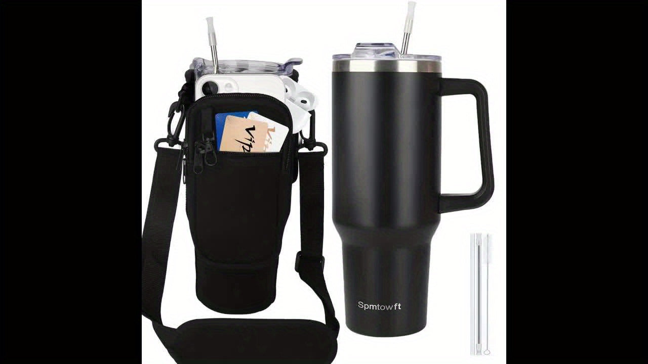 40oz Thermos Cup Holder Submersible Water Bottle Carrying Bag Handle Car Insulation Letter Mug Cover, Tumbler Chloroprene Rubber Water Bottle, Sports Mountaineering Cup Cover, Suitable for 5 Occasions, School, Outdoor, Climbi