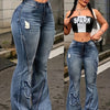 Women'S Oversized Flared Pants, Butterfly Trimmed Ripped Jeans With Frayed Edges, Slimming Effect, Fashionable, Street Style