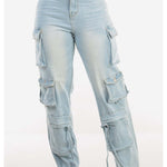 Ultra High Waist Stretch Utility Wide Leg Jeans Light Wash