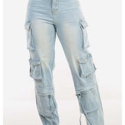 Ultra High Waist Stretch Utility Wide Leg Jeans Light Wash