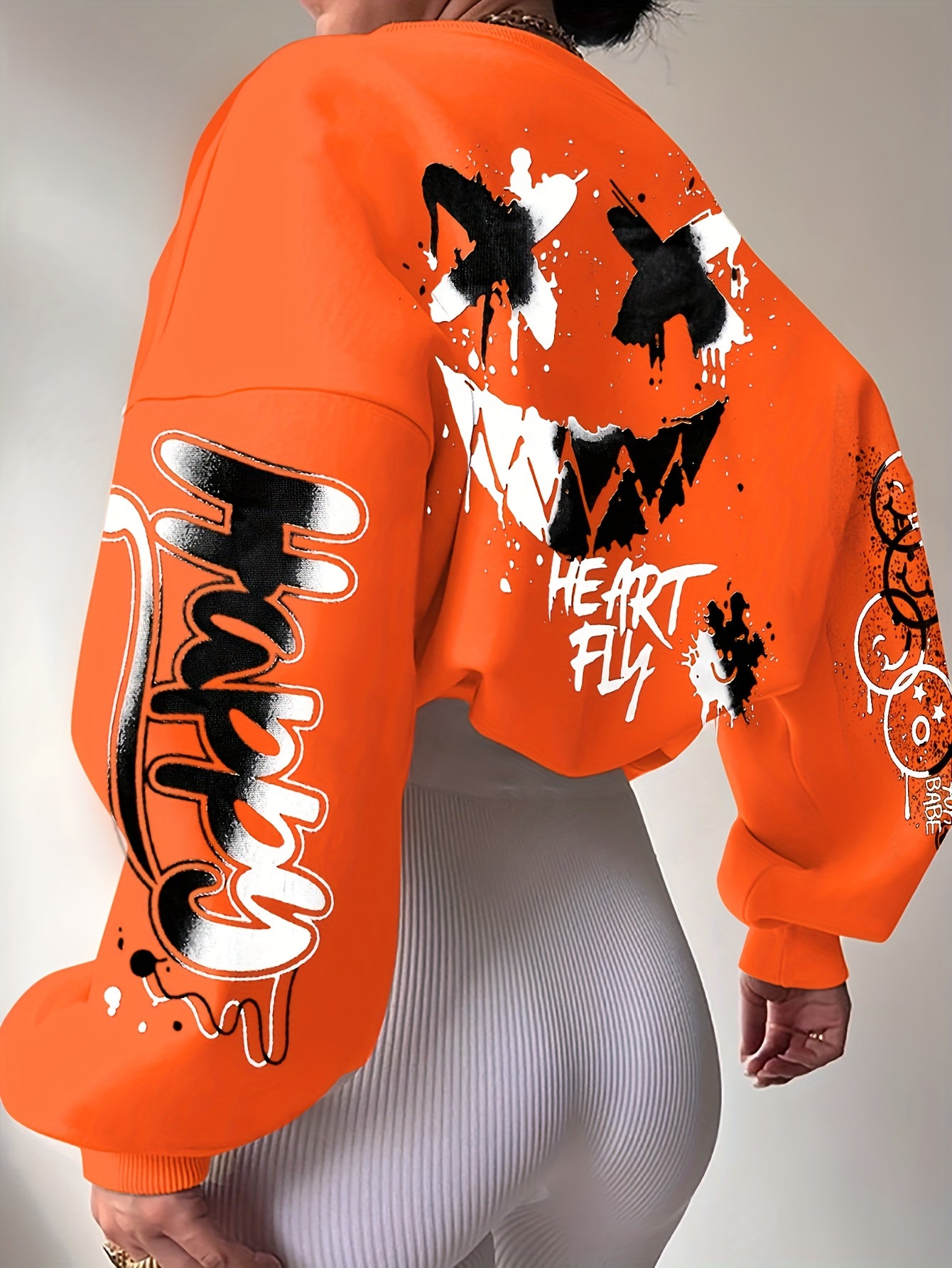 Women's Elegant Graffiti Letter Print Sweatshirt - Black with Pink & Blue Art, Round Neck, Medium Stretch, Machine Washable, Autumn Winter Casual Pullover, Ladies Sweatshirts, Everyday Comfort, Bold Graphic Design, Medium Str