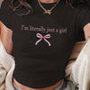 Letter & Bow Print Crew Neck T-shirt, Casual Short Sleeve Crop Top For Spring & Summer, Women's Clothing