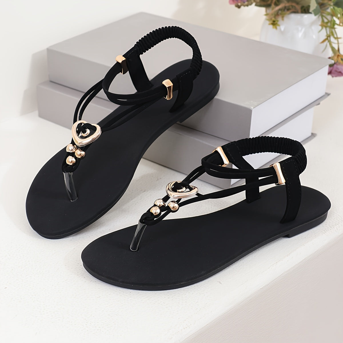 Women's Summer Flat Sandals - Boho Style Buckle Decor Elastic Strap Slip On Shoes - Casual Summer Beach Sandals - For Women -  Suitable for Summer, Beach, Vacation - Perfect Gift for Fashionable Women