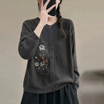 Chinese-style Corn-stitch Cotton Knit Cardigan Sweater For Women