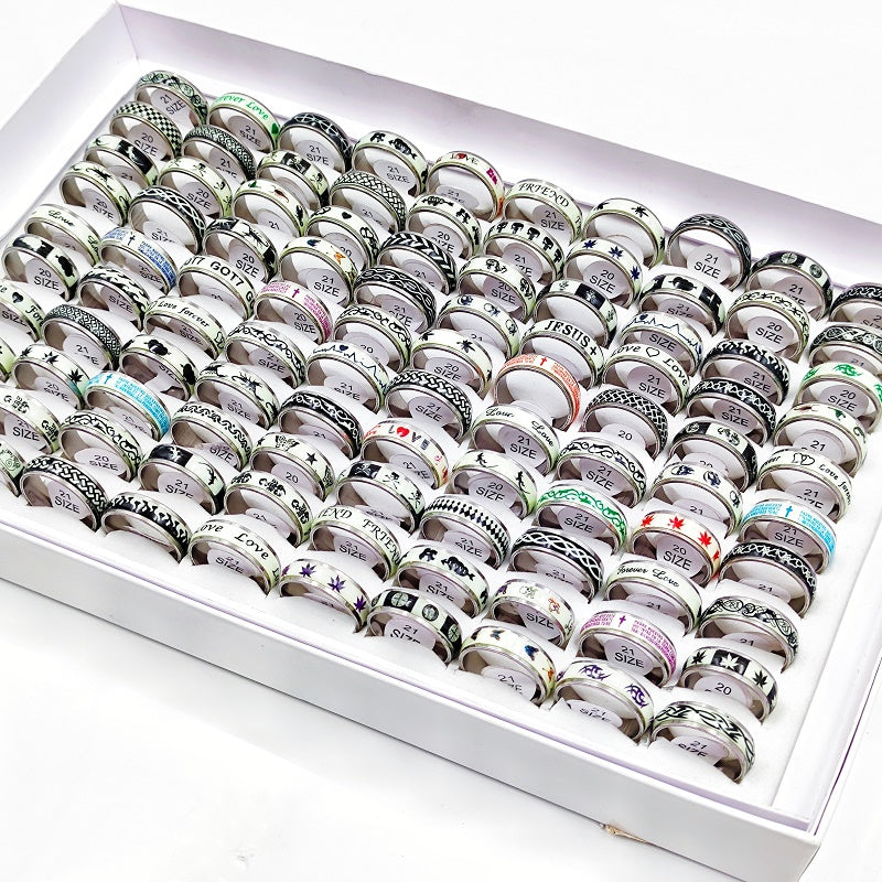 50Pcs/Set Stainless Steel Luminous Rings For Women Men Mix Style ECG LOVE Animal Glow In The Dark Jewelry
