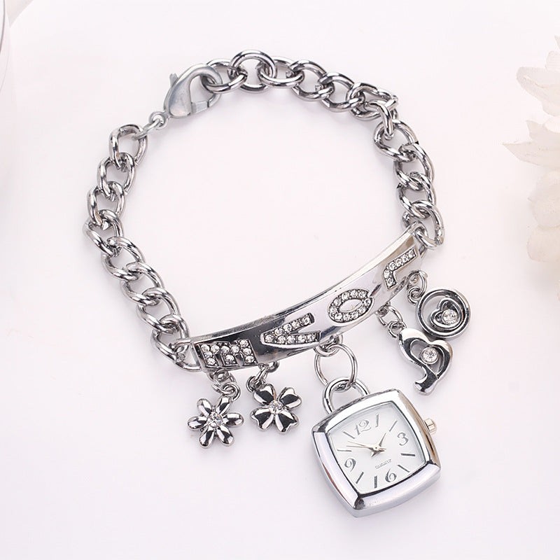 Casual Stainless Steel Watch Bracelet Watch Flower Women Bracelet Watch Women Luxury Heart Love Style Rhinestone Bracelet Women
