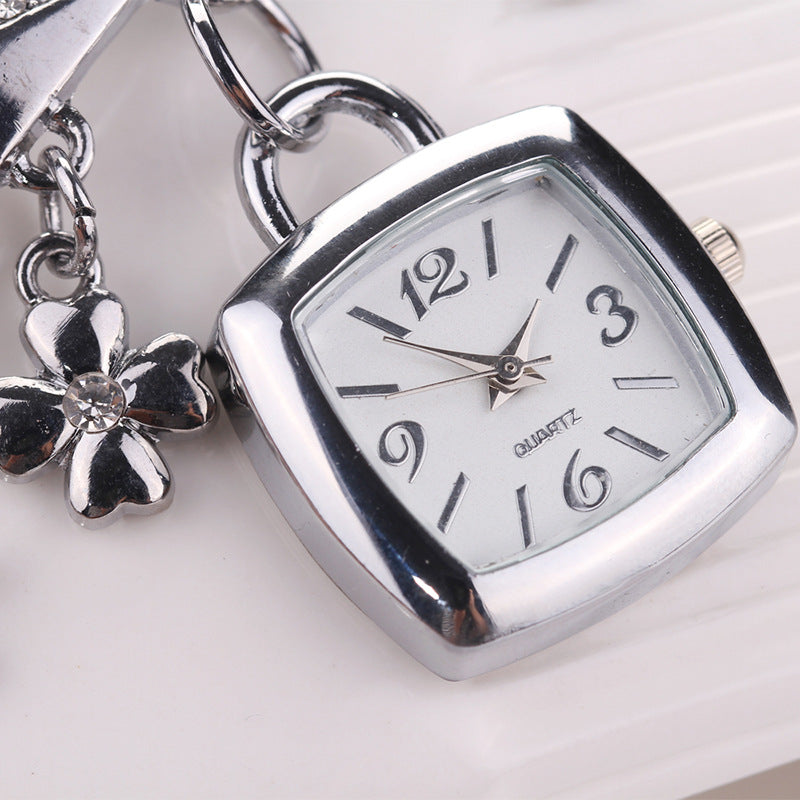 Casual Stainless Steel Watch Bracelet Watch Flower Women Bracelet Watch Women Luxury Heart Love Style Rhinestone Bracelet Women