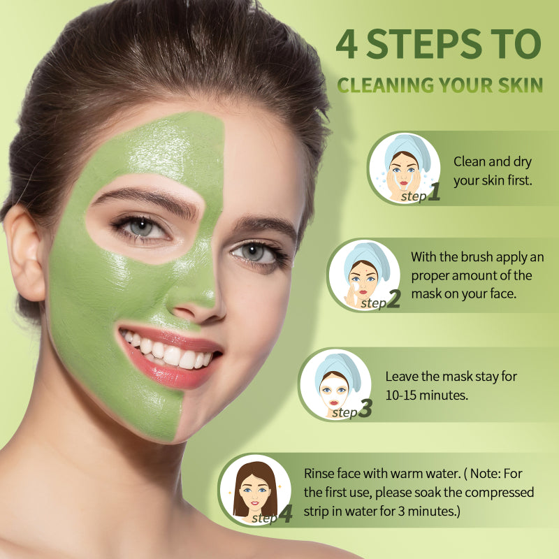 1pc Deep Cleansing Purifying Green Tea Clay Facial Mask - Volcanic Mud Face Mask for Deep Washing and Pore Minimizing, 5.29oz