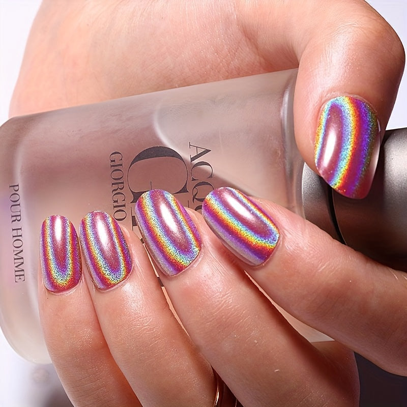 1 Box Holographic Chrome Nail Glitter, Rainbow Unicorn Mirror Effect Pigment, Multifunctional Nail Art DIY Decor with Sponge Applicator, Hypoallergenic Square Shaped Flakes for Arts