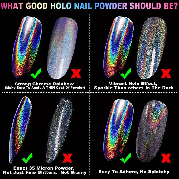 1 Box Holographic Chrome Nail Glitter, Rainbow Unicorn Mirror Effect Pigment, Multifunctional Nail Art DIY Decor with Sponge Applicator, Hypoallergenic Square Shaped Flakes for Arts