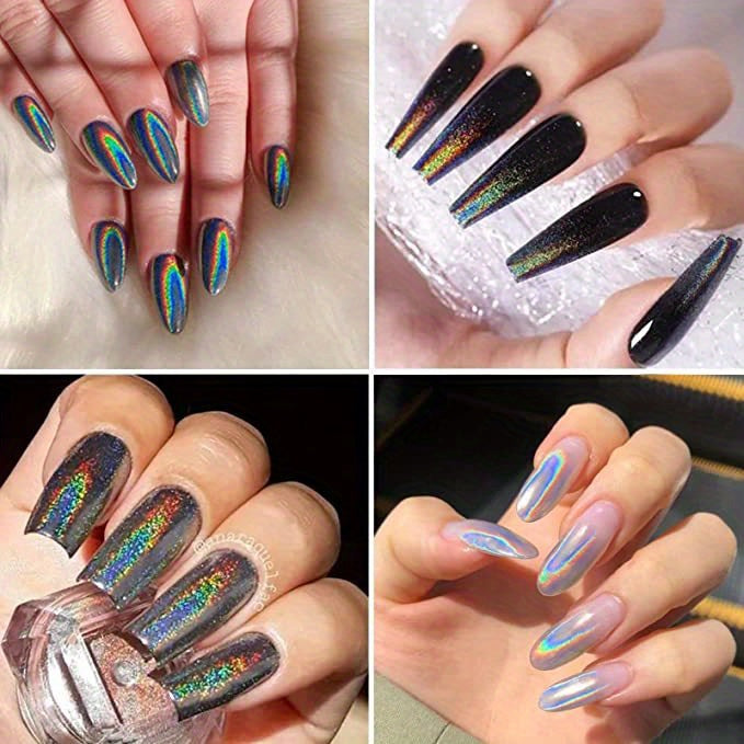 1 Box Holographic Chrome Nail Glitter, Rainbow Unicorn Mirror Effect Pigment, Multifunctional Nail Art DIY Decor with Sponge Applicator, Hypoallergenic Square Shaped Flakes for Arts