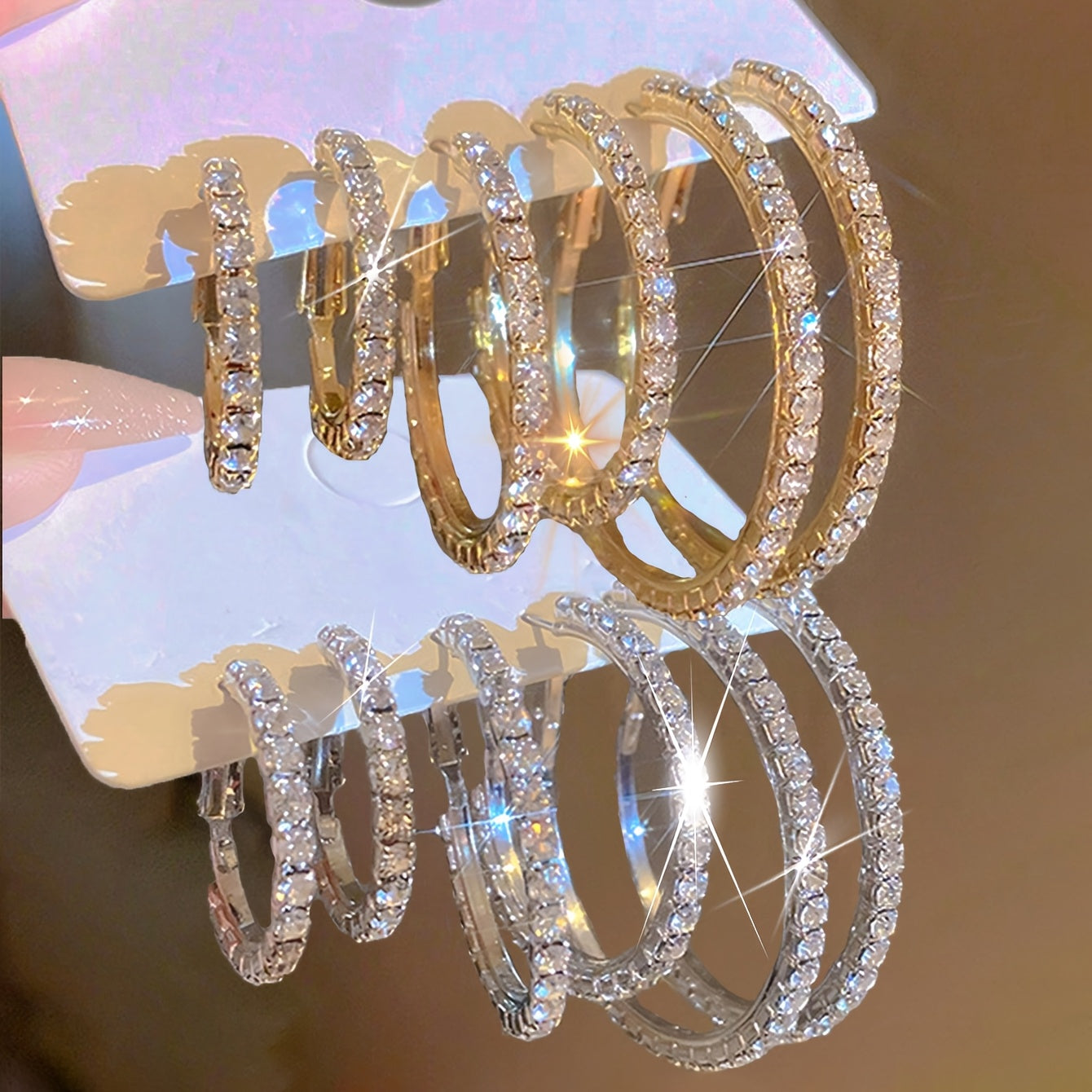 12pcs Women's Elegant & Sexy Hoop Earrings Set, Rhinestone Embellished, Alloy with Stainless Steel Post, Versatile for Daily Wear & Special Occasions, Perfect Valentine'S Day Gift - All Seasons Jewelry Collection
