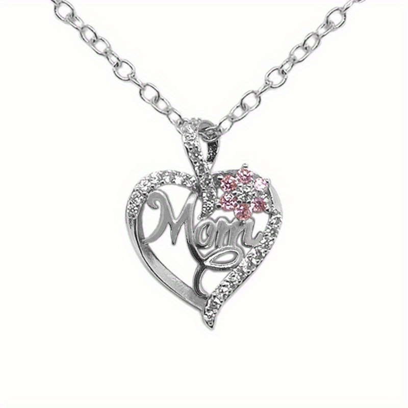 "1pc Charming ""MOM"" Pendant Necklace with Elegant Hollow Heart & Flower Design - Perfect for Holidays, Birthdays & Anniversaries"