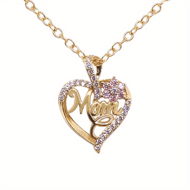 "1pc Charming ""MOM"" Pendant Necklace with Elegant Hollow Heart & Flower Design - Perfect for Holidays, Birthdays & Anniversaries"
