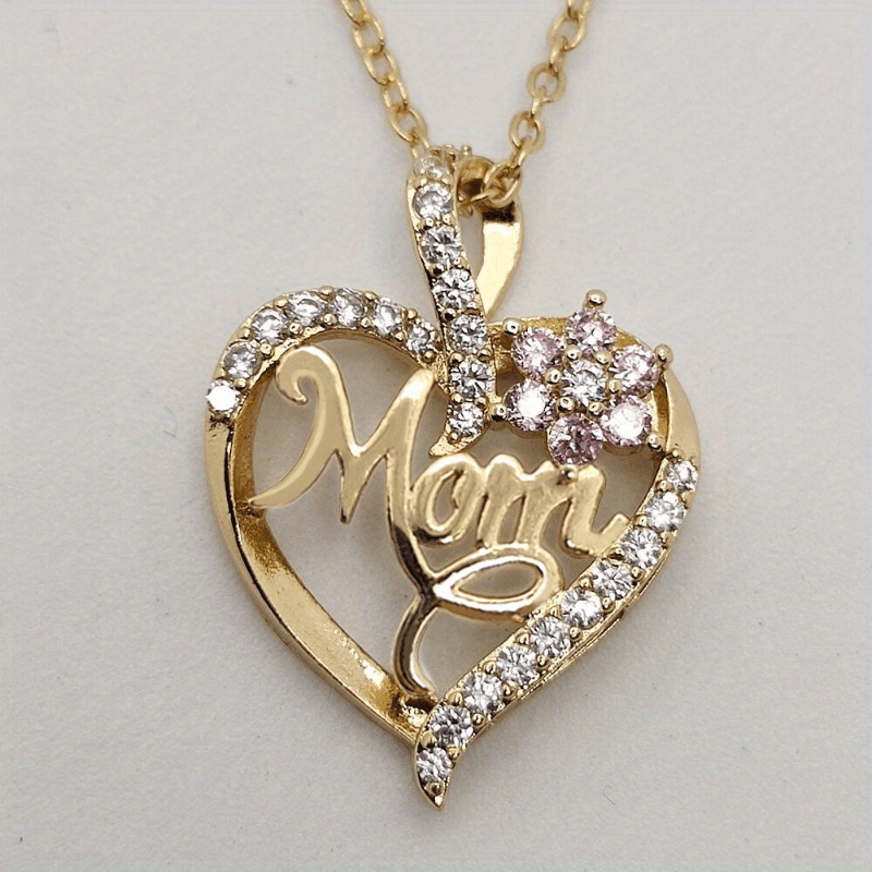 "1pc Charming ""MOM"" Pendant Necklace with Elegant Hollow Heart & Flower Design - Perfect for Holidays, Birthdays & Anniversaries"