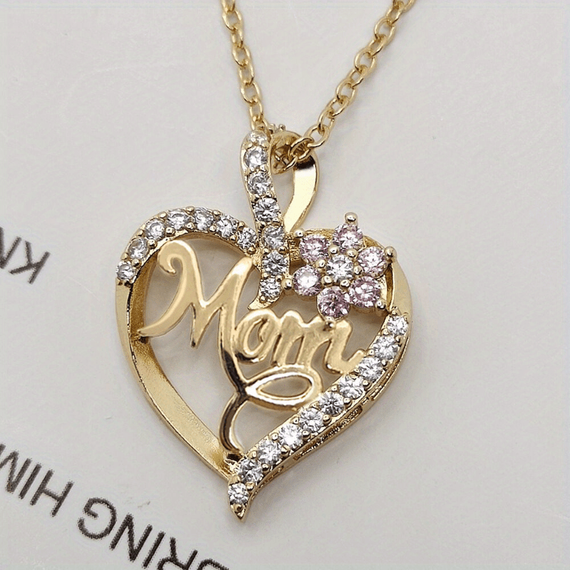 "1pc Charming ""MOM"" Pendant Necklace with Elegant Hollow Heart & Flower Design - Perfect for Holidays, Birthdays & Anniversaries"