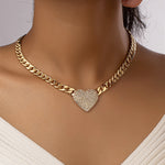 Punk Hip-Hop Heart Pendant Necklace for Women, Mosaic Rhinestones, Alloy, Luxury Style, Daily and Wedding Occasions, All Sizes Fit