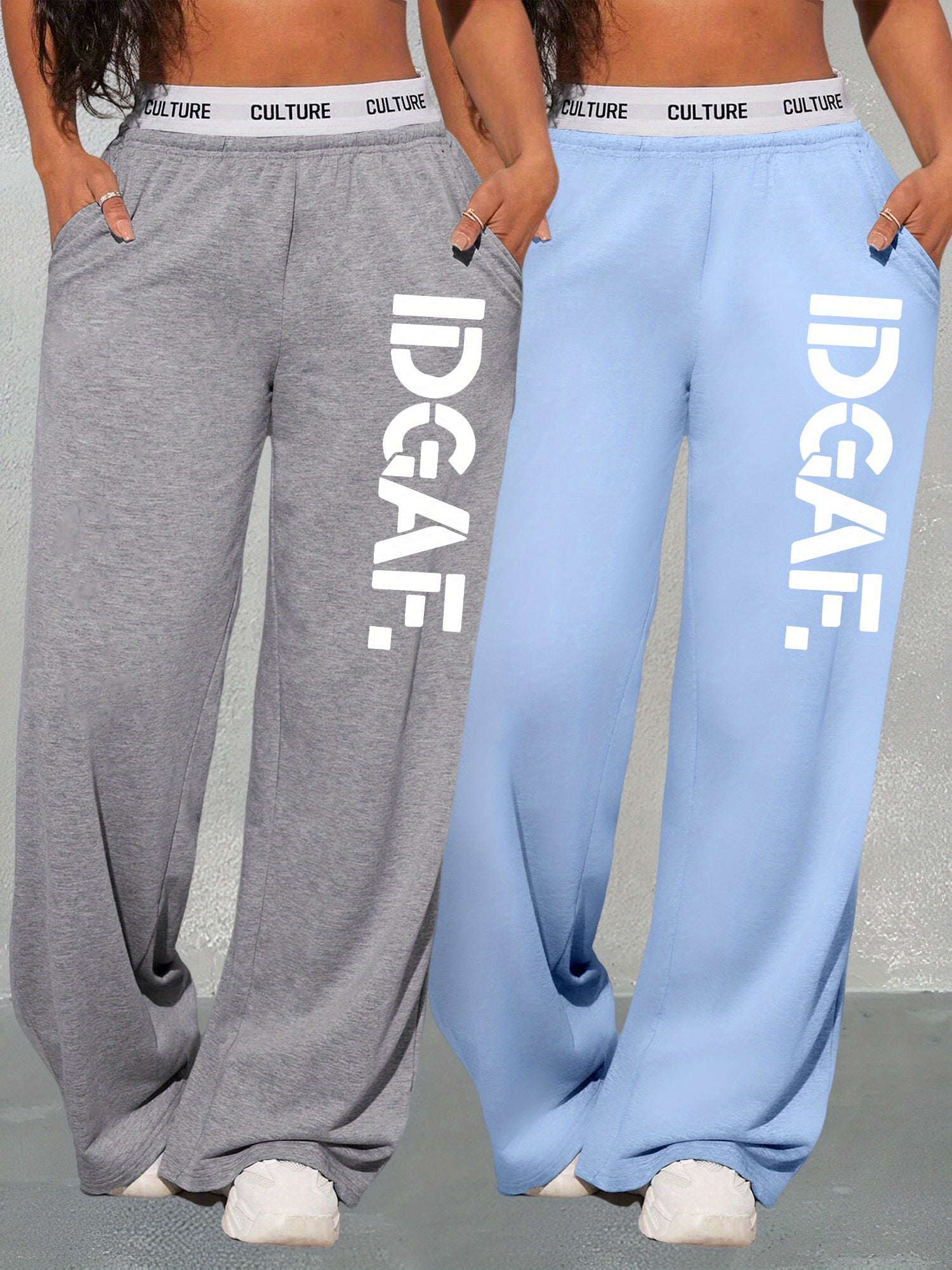 2-Pack Women'S Casual Loose-Fit High-Waisted Sweatpants, Geometric Print, Knit Fabric, Polyester, Straight Leg, Adult, All-Season, Fashion Pants