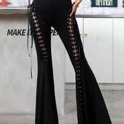 Flattering Flared Pants with Lace-up Accents - Stylish Polyester Blend Knit Fabric - Fashionable Adult Size for Fall/Winter - Comfortable, Figure-Hugging Design with Knit Fabric for Ultimate Freedom of Movement