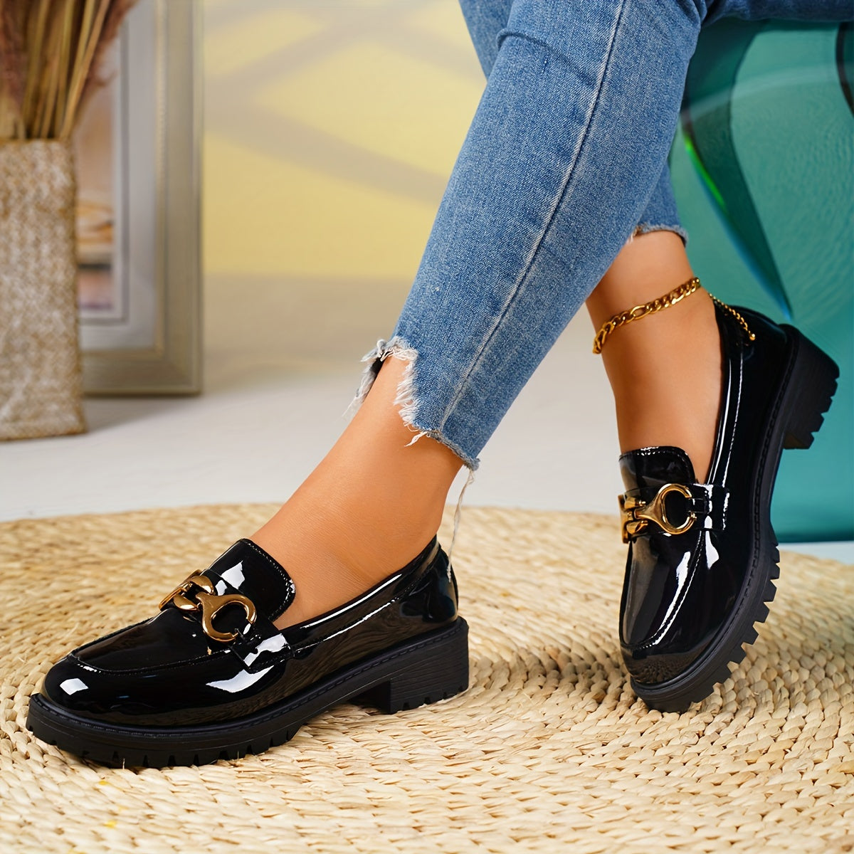 Elegant Solid Color Penny Loafers for Women - Classic British Style Slip-On Casual Shoes with Plain Toe, Water-Resistant Man-Made Upper, Fabric Insole, and Durable Rubber Sole - All-Season Footwear