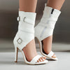 Elegant Women'S White Peep-Toe Stiletto High Heels with Side Zipper and Buckle Straps, Comfortable Summer Dress Shoes for Formal Parties and Casual Events, Party Shoes | Peep Toe Shoes | Buckle Strap Shoes