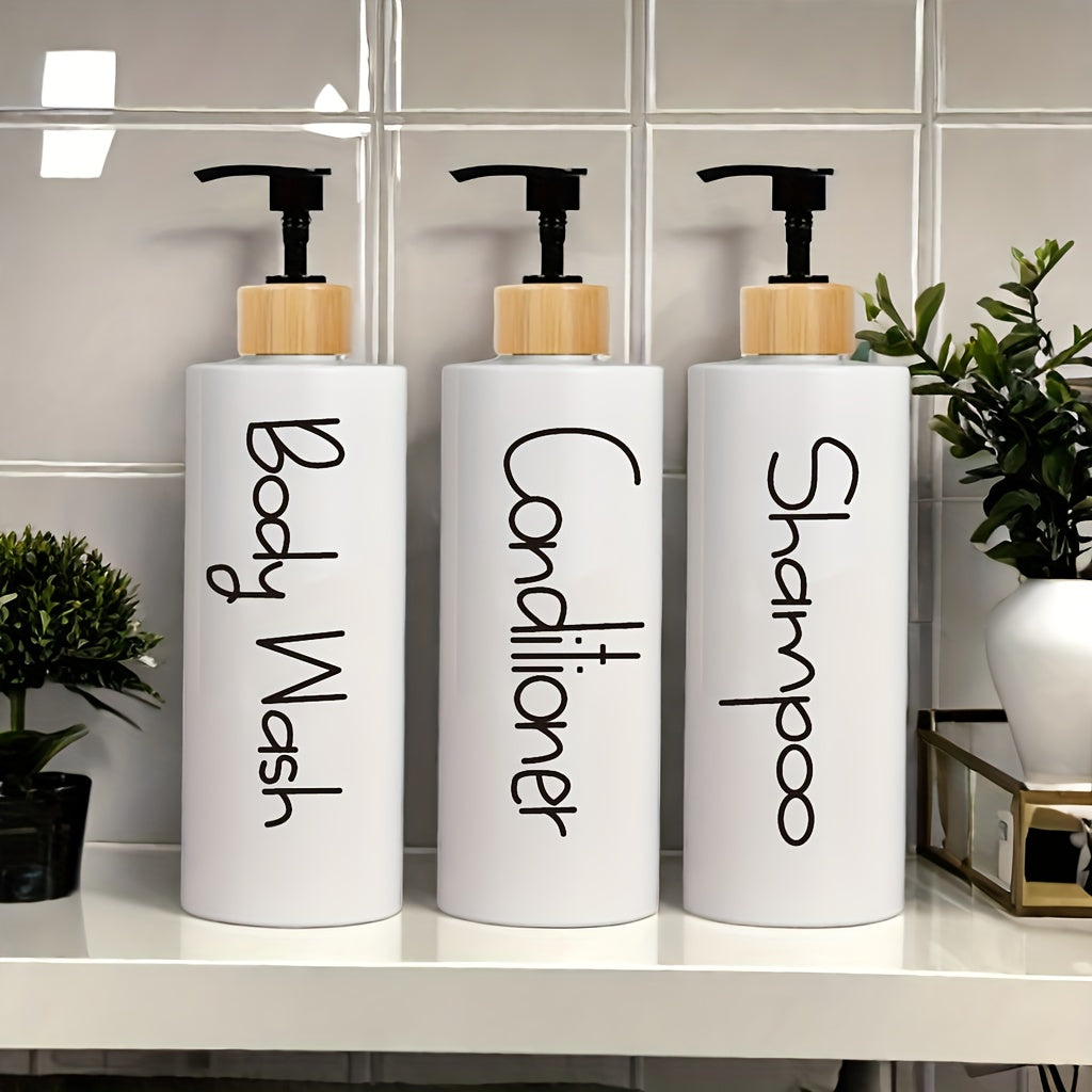 3-Pack Minimalist Bathroom Dispenser Bottles, Plastic, Unscented Shampoo, Conditioner, Body Wash Containers