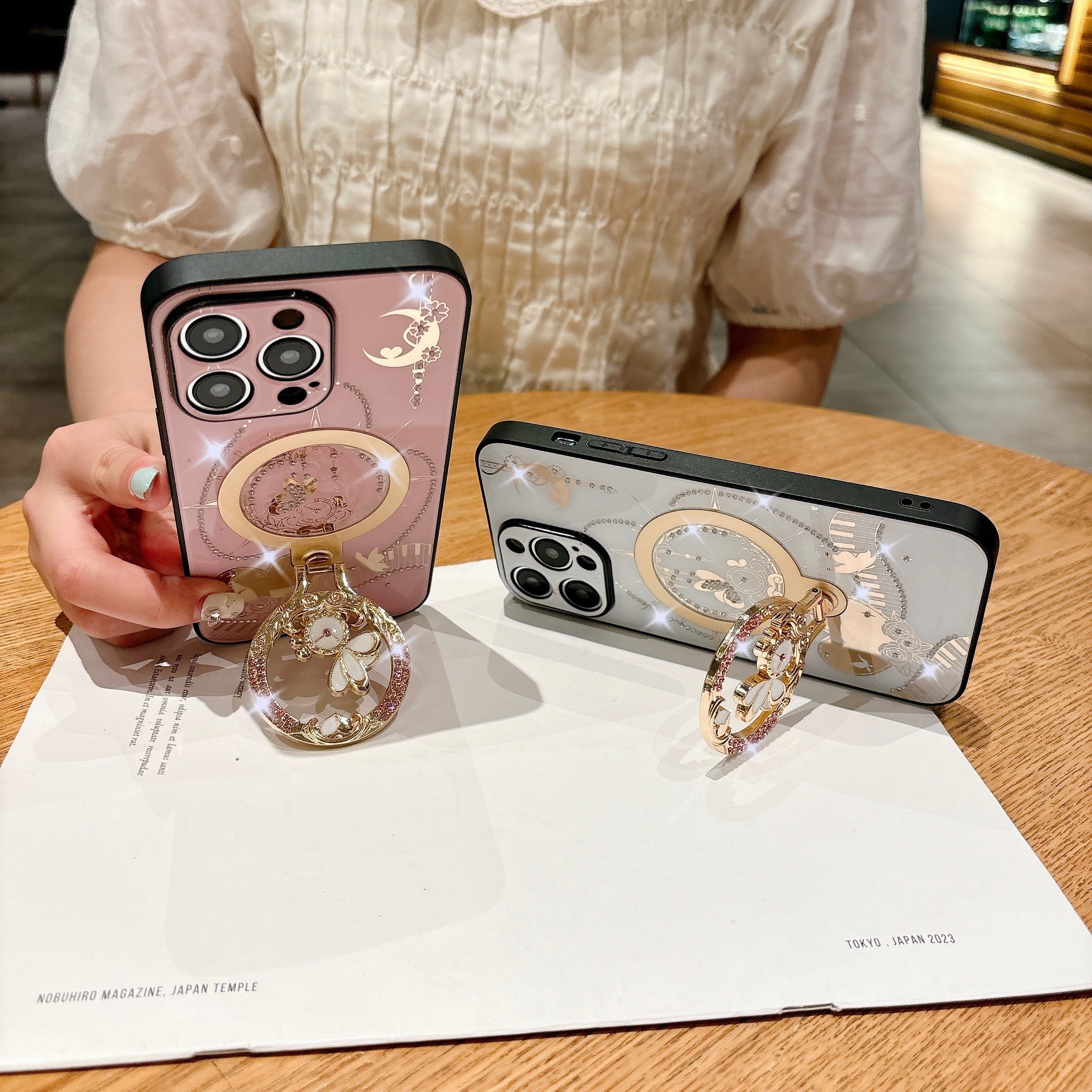 Magntic Luxury Bling Crystal Artificial Diamond Camera Suction Phone Case With Holder For iPhone 16 Promax/ 15 Pro max/14 Pro max/13 Promax Shockproof Protective Bumper Cover
