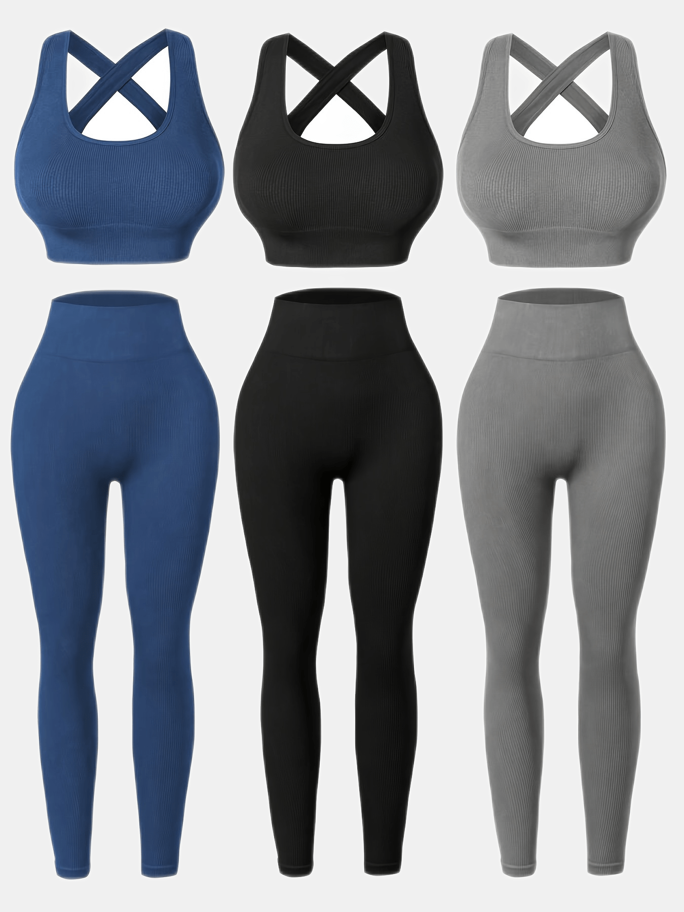 [Seamless Yoga Leggings] 3pack High-Waisted Yoga Leggings Set - Seamless, Breathable, All-Season - With Built-In Bra