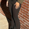 Women's High-Waist Flare Pants - Stretchy Casual Bell Bottoms, Solid Color Black, Comfortable & Versatile for All Seasons, Polyester/Spandex Blend, Machine Washable, Flexible Attire | Relaxed Fit Pants | Simple Design