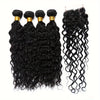 4 Bundles Water Wave Human Hair with 4x4 Lace Closure - 100% Virgin Remy Hair, Unprocessed Curly Wet and Wavy Weave for Natural Look, Includes Frontal Closure, Perfect for All Ethnicities