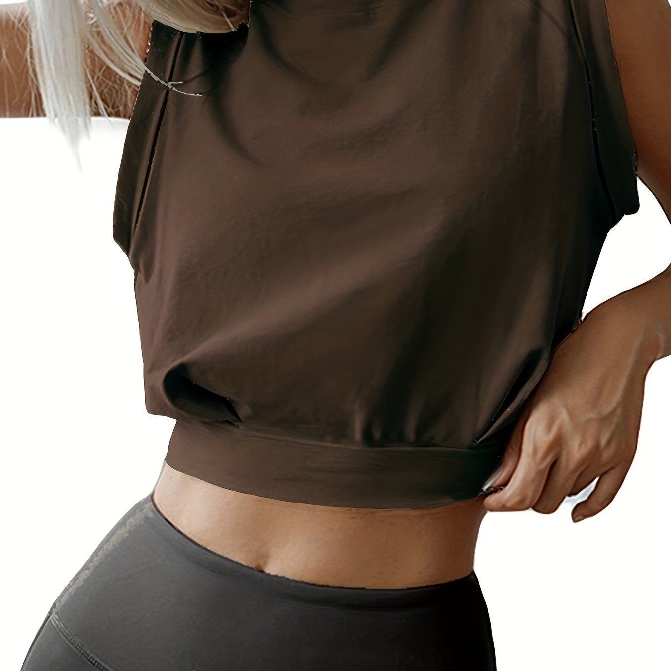 Fashion Solid Casual Sports Crop Tank Top, Round Neck Tank Top, Women's Athleisure