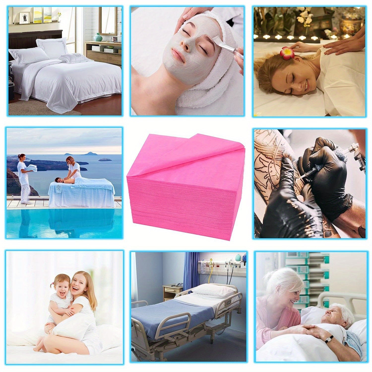 100pcs Disposable Massage Table Sheets - Breathable Non-Woven SPA Bed Covers, 31" x 70", Thin & Flexible, Pink, Not Waterproof, Perfect for Spa and Salon Use, Spa Gifts