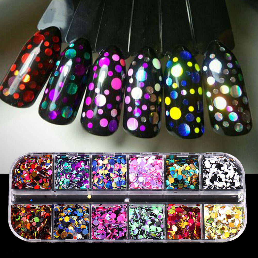 12 Grid Round Nail Glitter Sheets