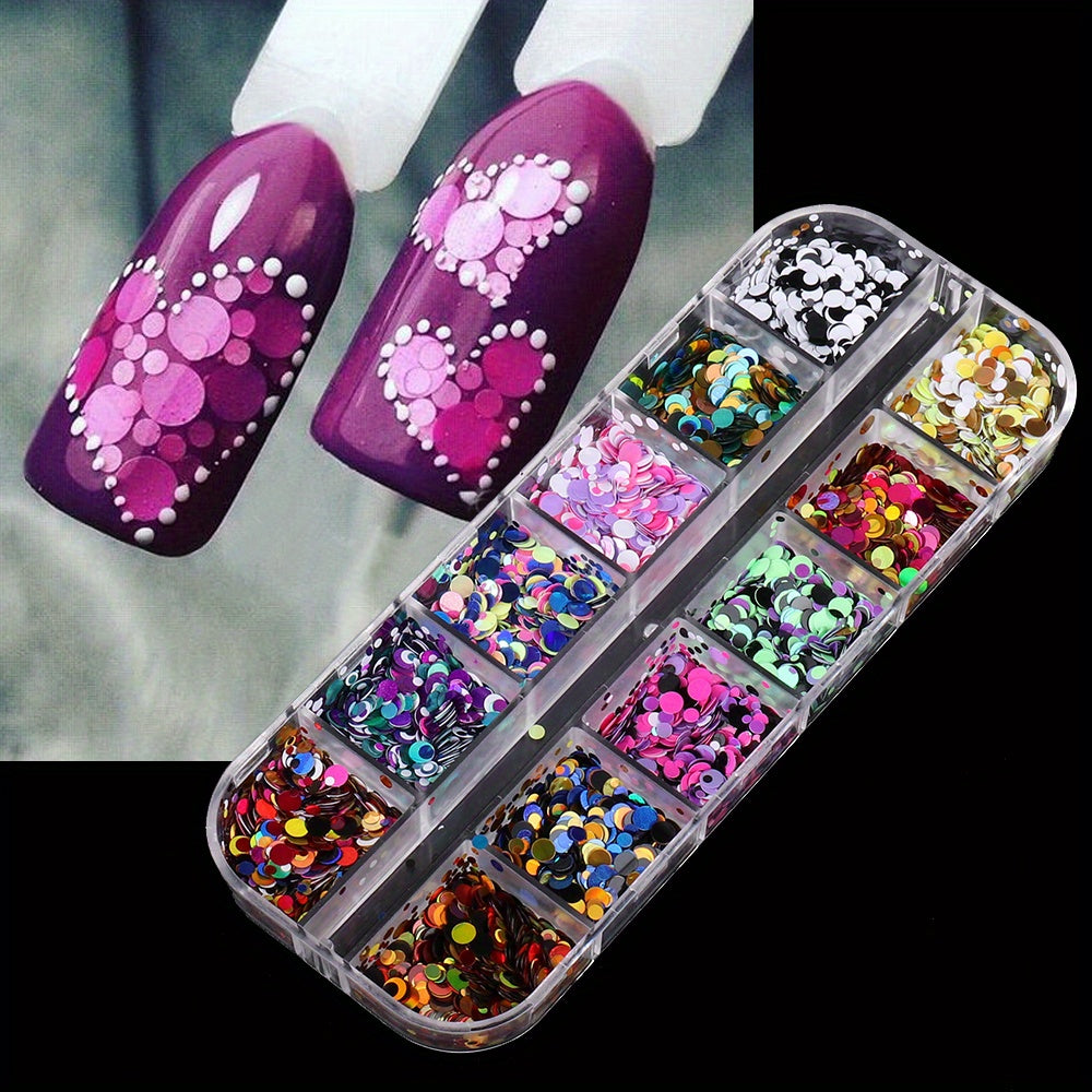 12 Grid Round Nail Glitter Sheets