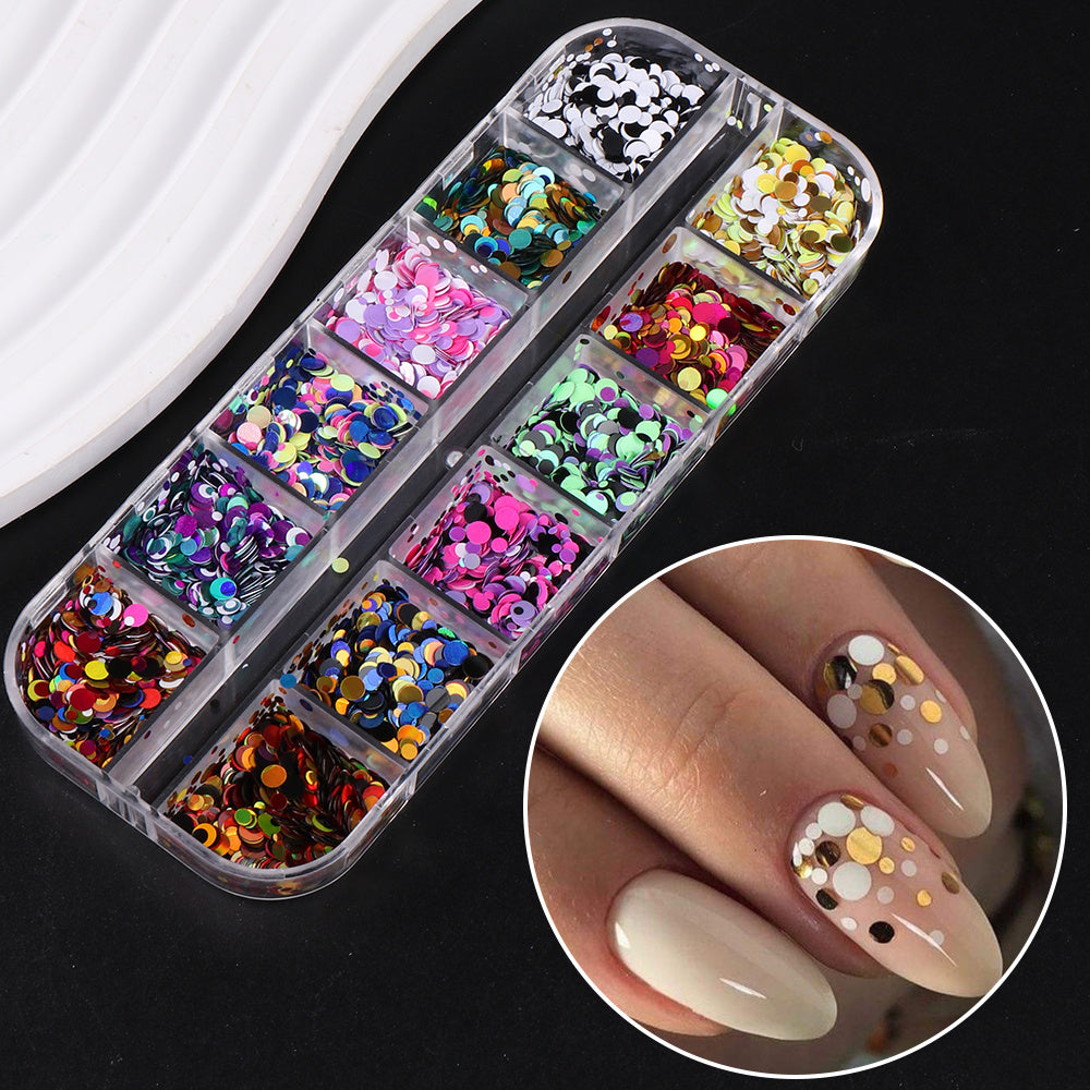 12 Grid Round Nail Glitter Sheets