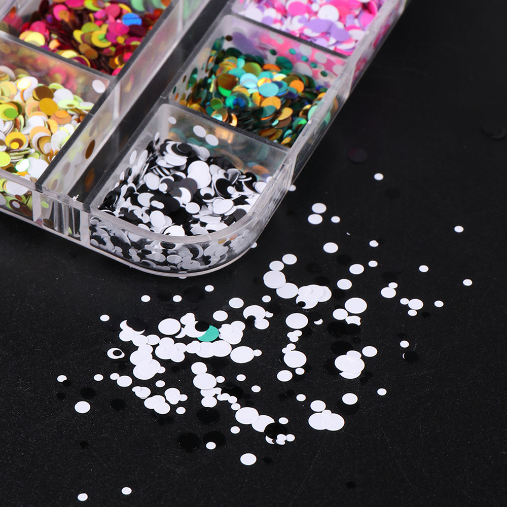 12 Grid Round Nail Glitter Sheets