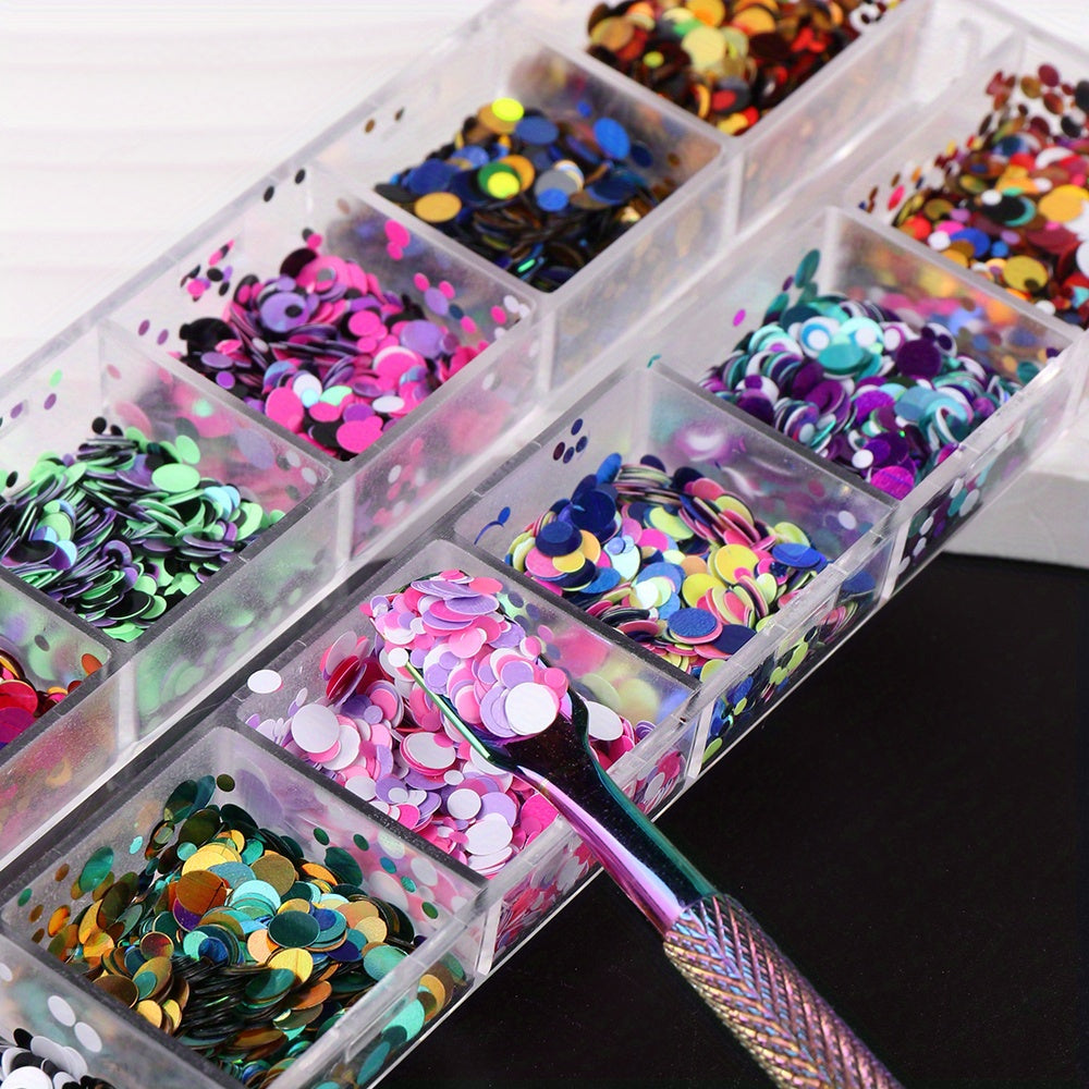 12 Grid Round Nail Glitter Sheets