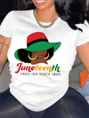 Figure & Letter Print Crew Neck T-Shirt, Casual Short Sleeve T-Shirt For Spring & Summer, Women's Clothing