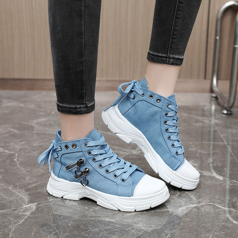 Women’s High Top Sneakers – Lace-Up Casual Sports Shoes with Side Zipper, Plus Size, Breathable Fabric Upper, All-Season Street Style Trainers