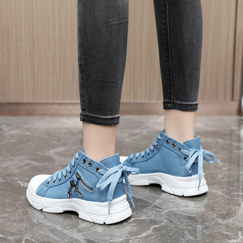 Women’s High Top Sneakers – Lace-Up Casual Sports Shoes with Side Zipper, Plus Size, Breathable Fabric Upper, All-Season Street Style Trainers