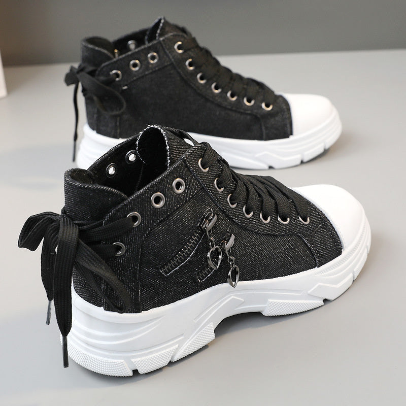 Women’s High Top Sneakers – Lace-Up Casual Sports Shoes with Side Zipper, Plus Size, Breathable Fabric Upper, All-Season Street Style Trainers