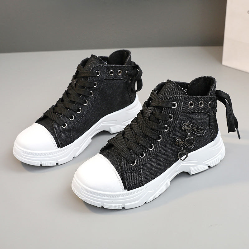 Women’s High Top Sneakers – Lace-Up Casual Sports Shoes with Side Zipper, Plus Size, Breathable Fabric Upper, All-Season Street Style Trainers