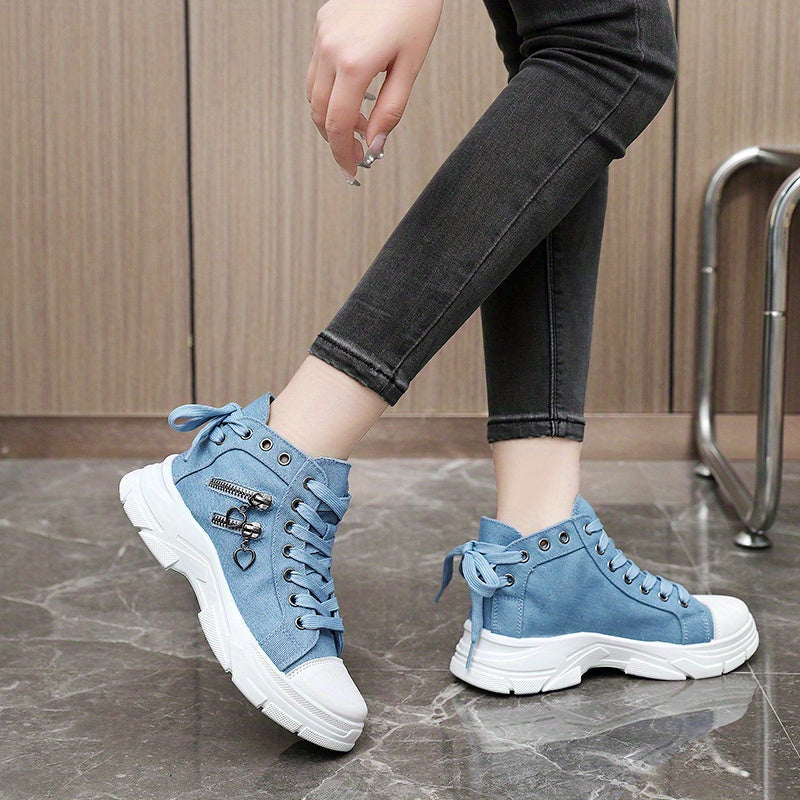 Women’s High Top Sneakers – Lace-Up Casual Sports Shoes with Side Zipper, Plus Size, Breathable Fabric Upper, All-Season Street Style Trainers