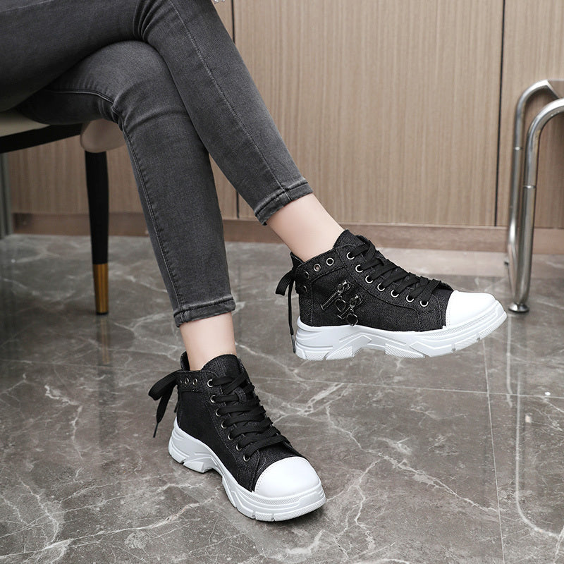 Women’s High Top Sneakers – Lace-Up Casual Sports Shoes with Side Zipper, Plus Size, Breathable Fabric Upper, All-Season Street Style Trainers